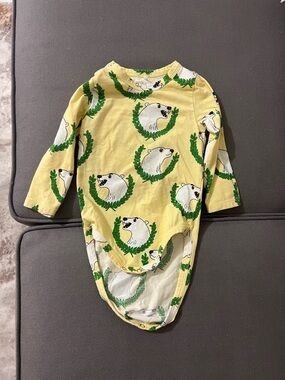 Mini Rodini Yellow Bear Wreath Long-Sleeve One-Piece